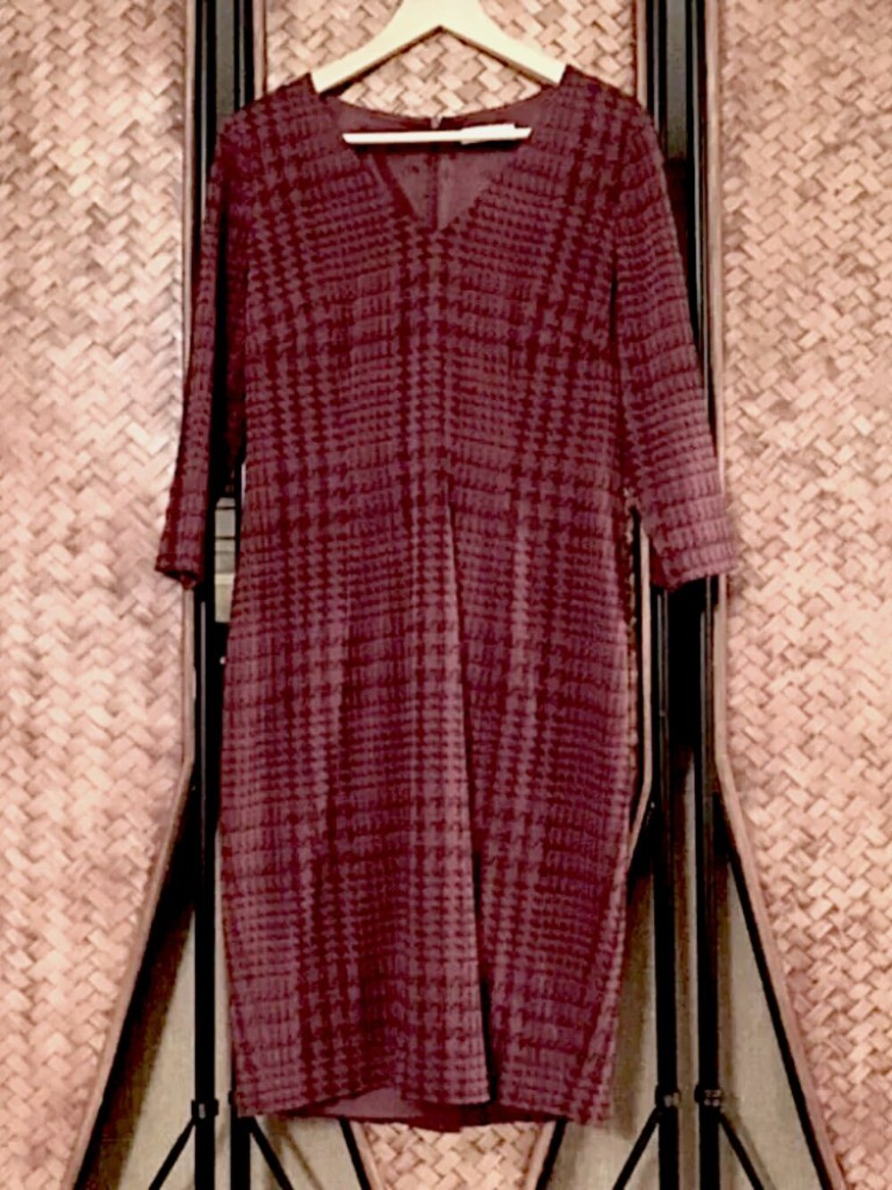 Luxury Velvet Burnout Houndstooth Dress 8 Devoré Pomegranate Mobwife